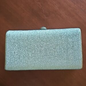 Elegant Shimmery Silver Women's Vintage Clutch W Attached Tuck Away Chain Handle
